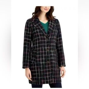 Charter Club Jacket Plaid Tweed Coat Women Black Petite Sz PM NEW NWT